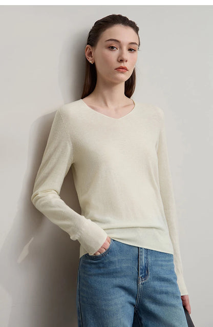 Damen V-Ausschnitt Pullover 100 % Wolle vielseitig Langarm Herbst