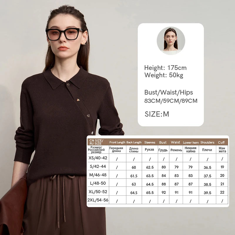 Damen-Strickpullover in Dunkelbraun mit V-Kragen und Knopfleiste, lange Ärmel