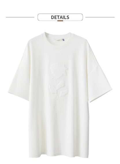 Damen T-Shirts im minimalistischen Stil mit Stickerei und O-Ausschnitt