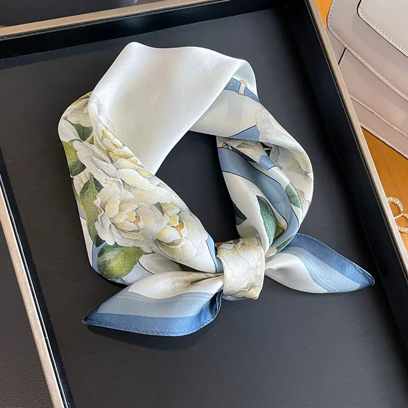 Damen Seidenschal quadratisch Blumen Bandana Taschenband Krawatte Halstuch weich