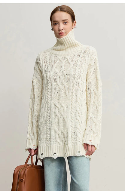 Damen-Rollkragenpullover Acryl locker warm Retro Winter
