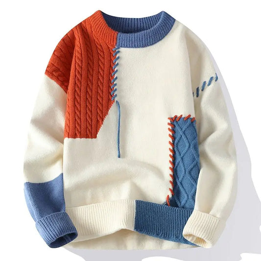 Herren-Pullover mit Panel-Design, Anti-Pilling, dicker Strick, halber Stehkragen, langärmelig, bedruckt – ideal für den Winter