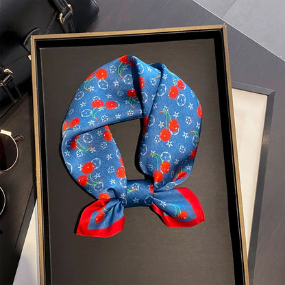 Damen Seidenschal 53cm quadratisch Blumenprint Luxus Hijab Bandana E