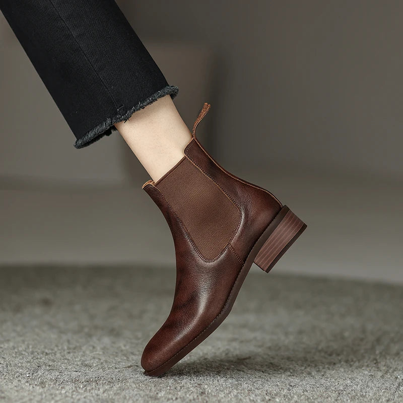 Chelsea-Boots Damen, braune Stiefeletten mit elastischem Einsatz und seitlicher Naht