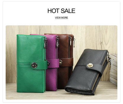 Damen Echtleder Lange Geldbörse Vintage RFID Clutch Portemonnaie Kartenhalter Reise