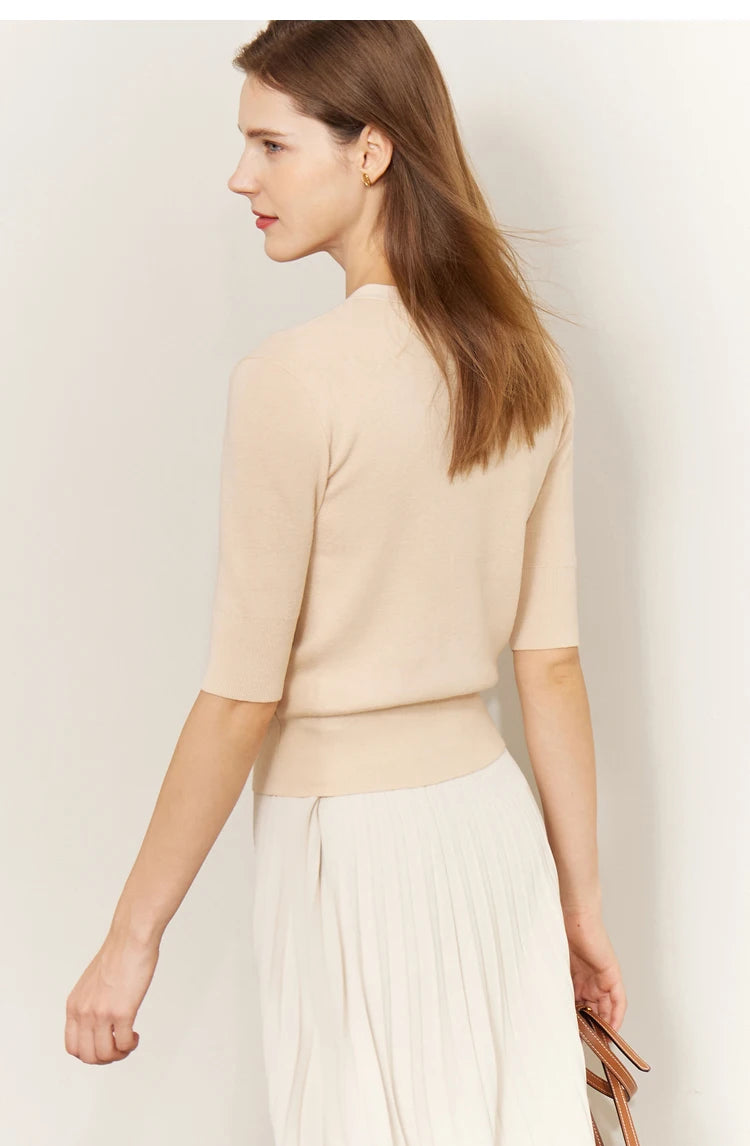Damen-Strickjacke Baumwolle Slim Halbarm V-Ausschnitt Büro Frühling