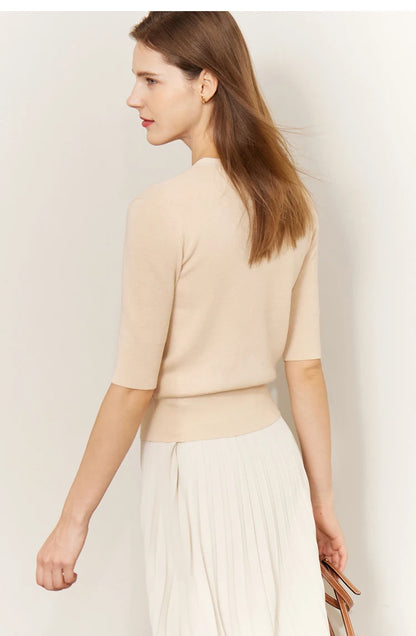 Damen-Strickjacke Baumwolle Slim Halbarm V-Ausschnitt Büro Frühling