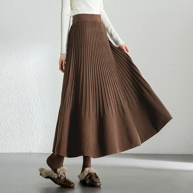 Frauen Midi Rock im eleganten A-Linien-Stil mit Falten für den Winter