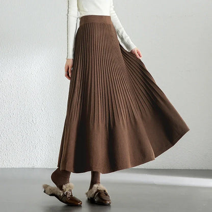 Frauen Midi Rock im eleganten A-Linien-Stil mit Falten für den Winter