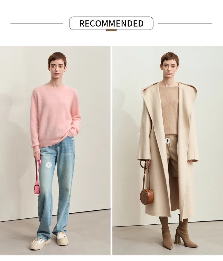 Damenpullover mit O-Ausschnitt, lockere Passform, rosé/pastellrosa
