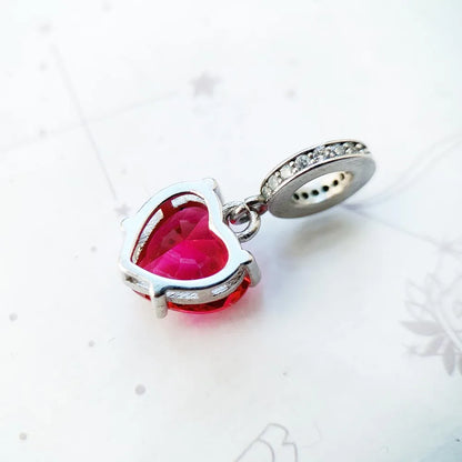 Damen-Charm-Anhänger Herz roter Stein romantisch Herbst aus Sterlingsilber