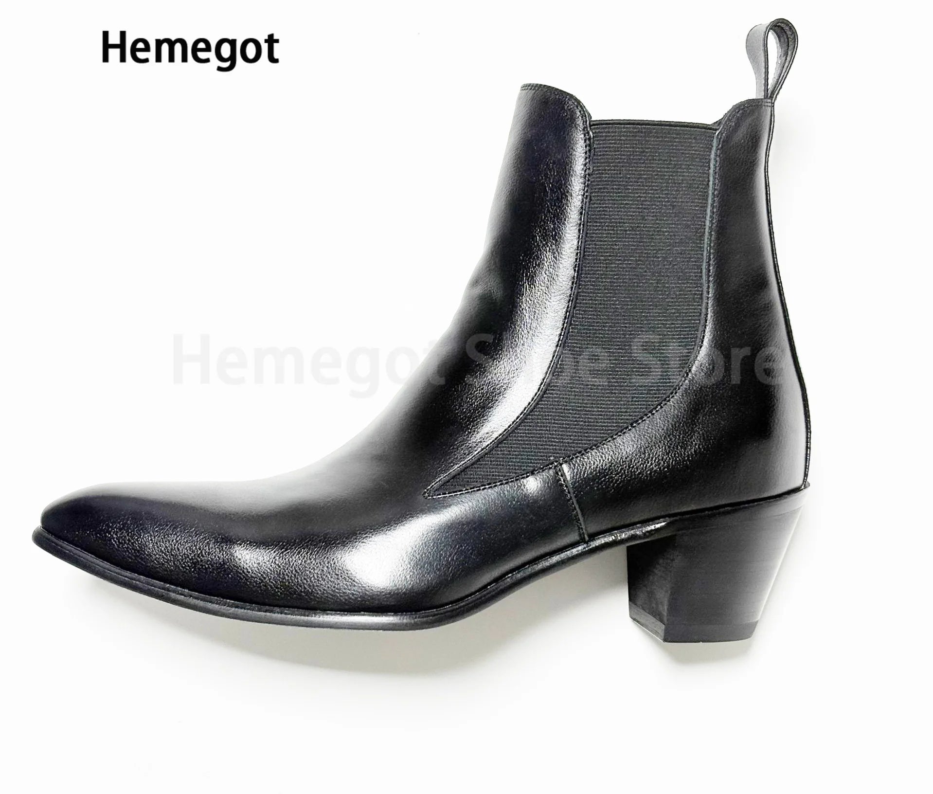 Schwarze Chelsea-Boots mit Elastikeinsatz am Schaft und Blockabsatz