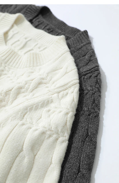 Damen-Rundhalspullover kurz einfarbig Retro locker Winter