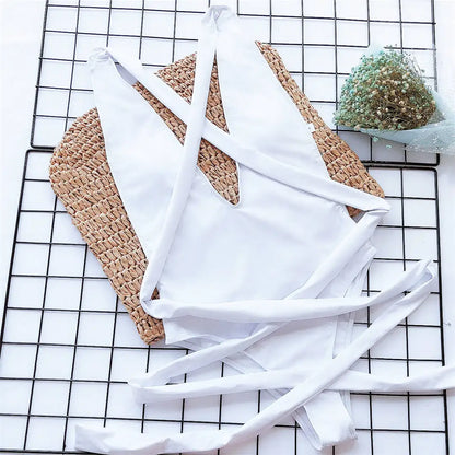 Damen-Badeanzug tiefer V-Ausschnitt Wickel Verband rückenfrei Monokini