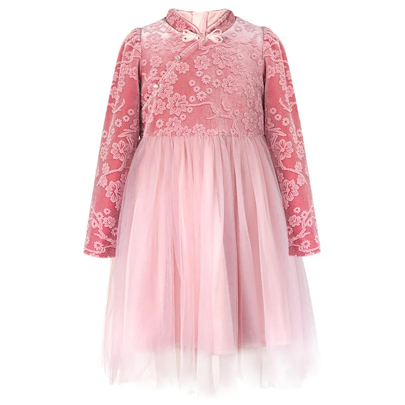 Schwarzes Patchwork-Kleid mit Pailletten für Mädchen – Herbstliches, modisches Design für Kinder von 110cm bis 160cm