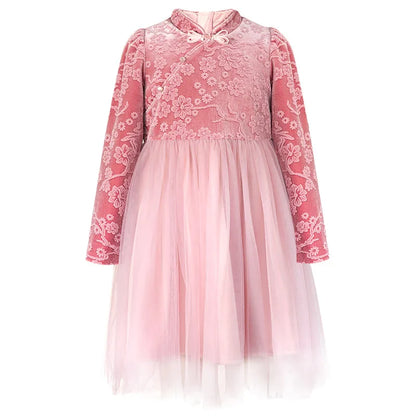 Schwarzes Patchwork-Kleid mit Pailletten für Mädchen – Herbstliches, modisches Design für Kinder von 110cm bis 160cm