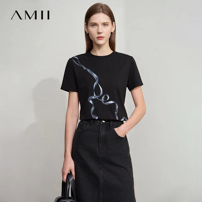 Damen T-Shirt im Minimalismus-Stil mit coolem Druck aus antimikrobieller Baumwolle
