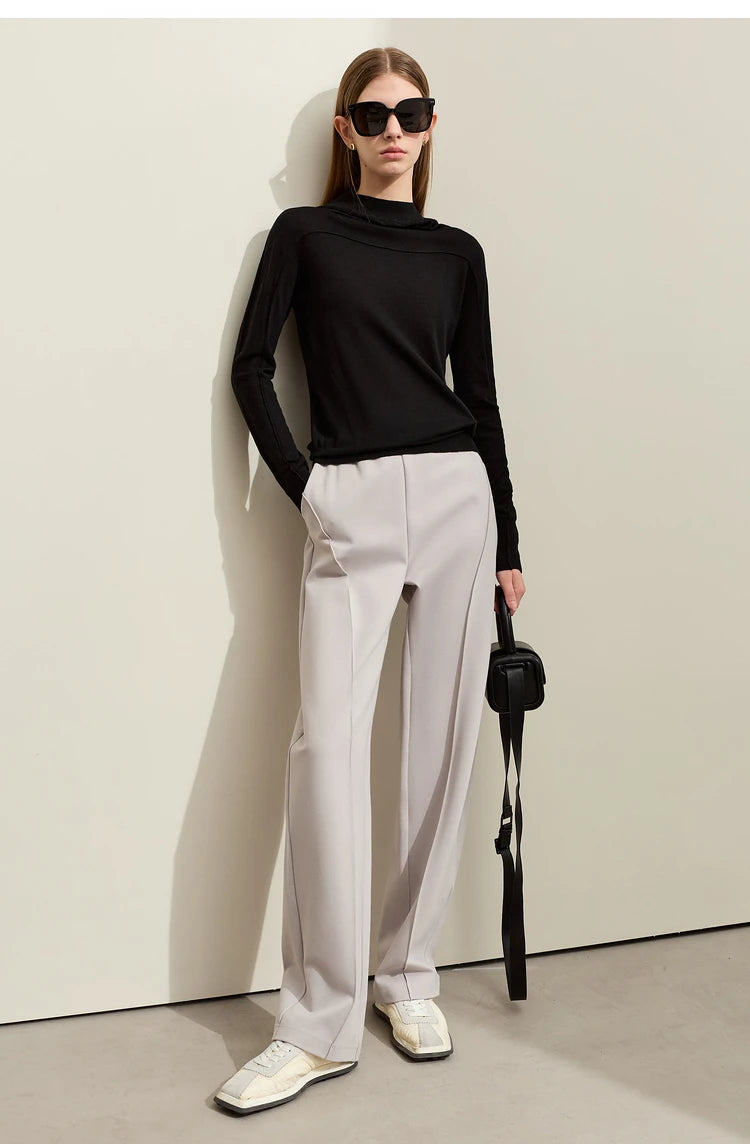 Damen-Kapuzenpullover Wolle Slim Stehkragen-Splicing Büro Herbst-Winter