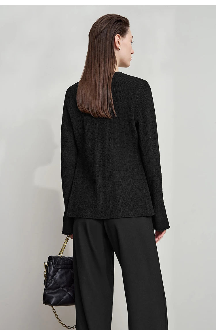 Damen-Strickjacke V-Ausschnitt einfarbig gerade Langarm vielseitig Herbst
