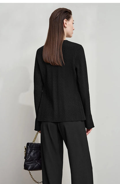 Damen-Strickjacke V-Ausschnitt einfarbig gerade Langarm vielseitig Herbst