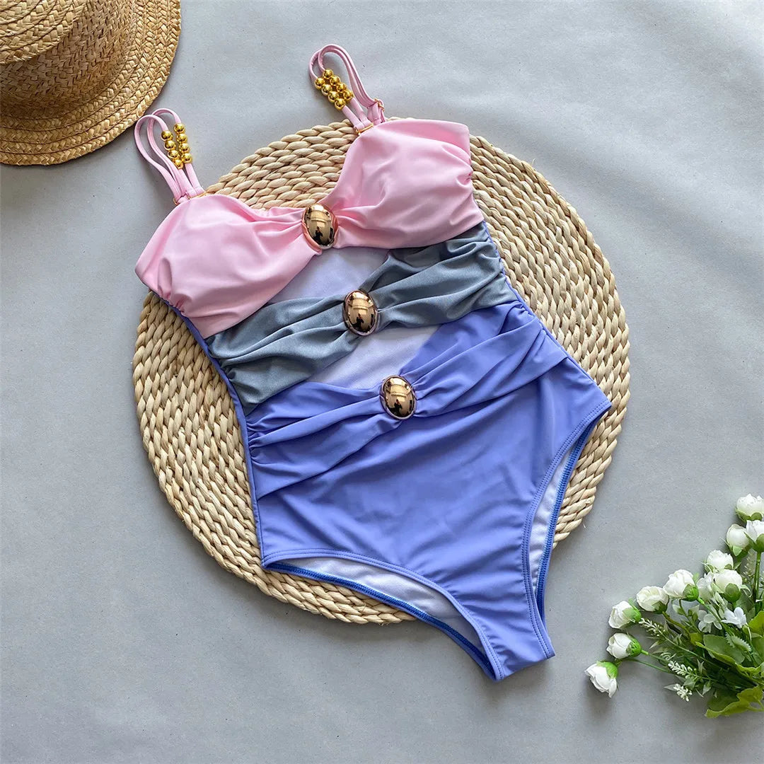 Damen Badeanzug Spleiß Cut-Out Rock gerüscht Einteiler Monokini