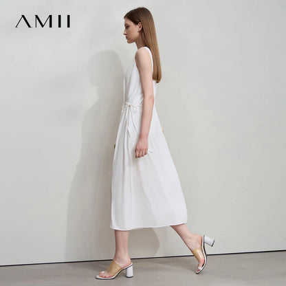 Leichtes Damen Sommer Kleid Lang Ärmellos Schlichte Eleganz