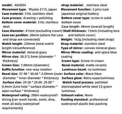 41mm Herren Quarzuhr Business 200m wasserdicht Mineralglas japanisches Werk Leuchtzeiger