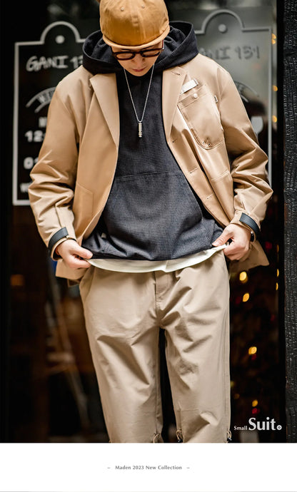 Herren Frühlingsjacke Lässig Einreihiger Blazer Reverskragen Mehrere Taschen Vintage