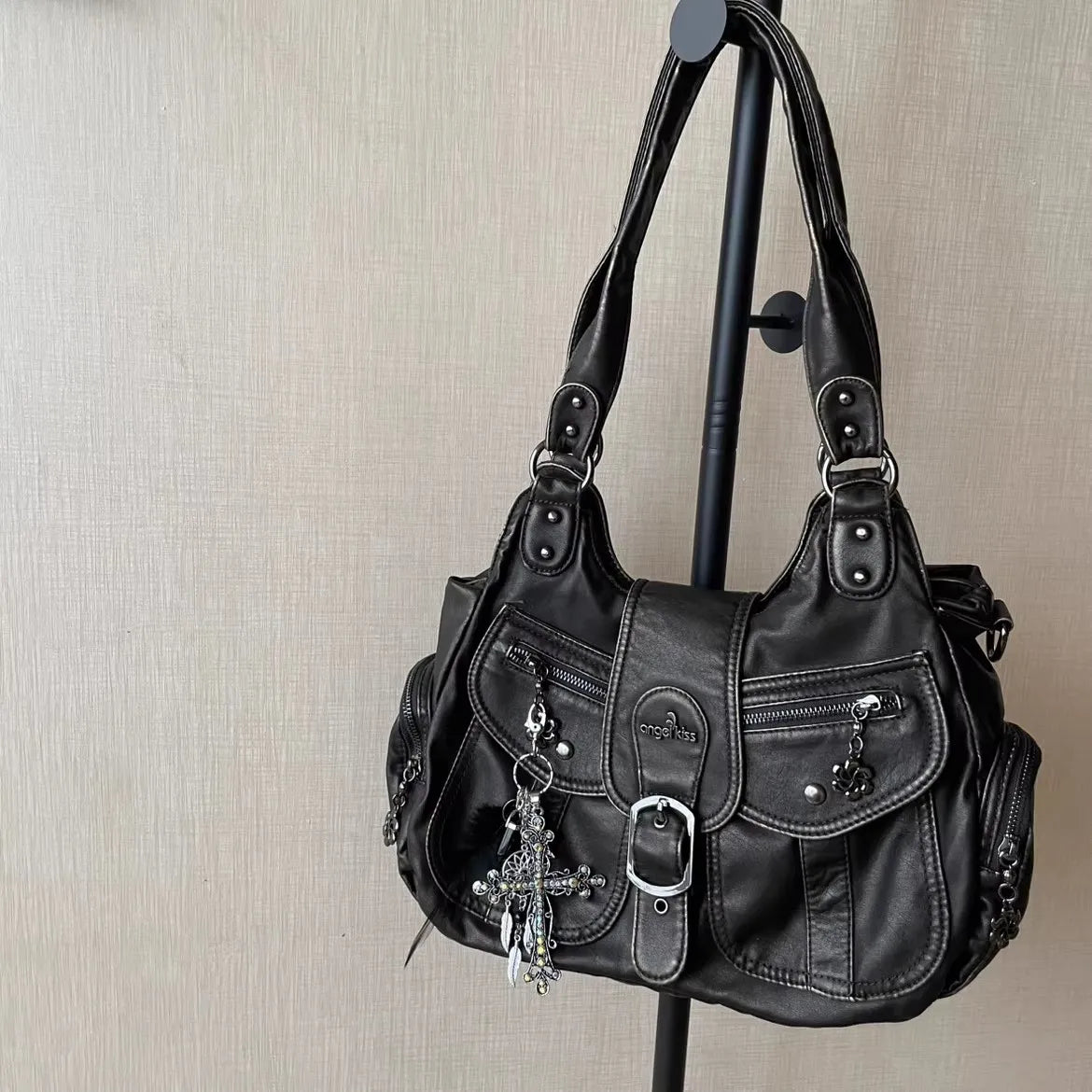 Damen-Handtasche aus PU-Kunstleder mit Top-Handle, Reißverschluss und Mehrfachfächern