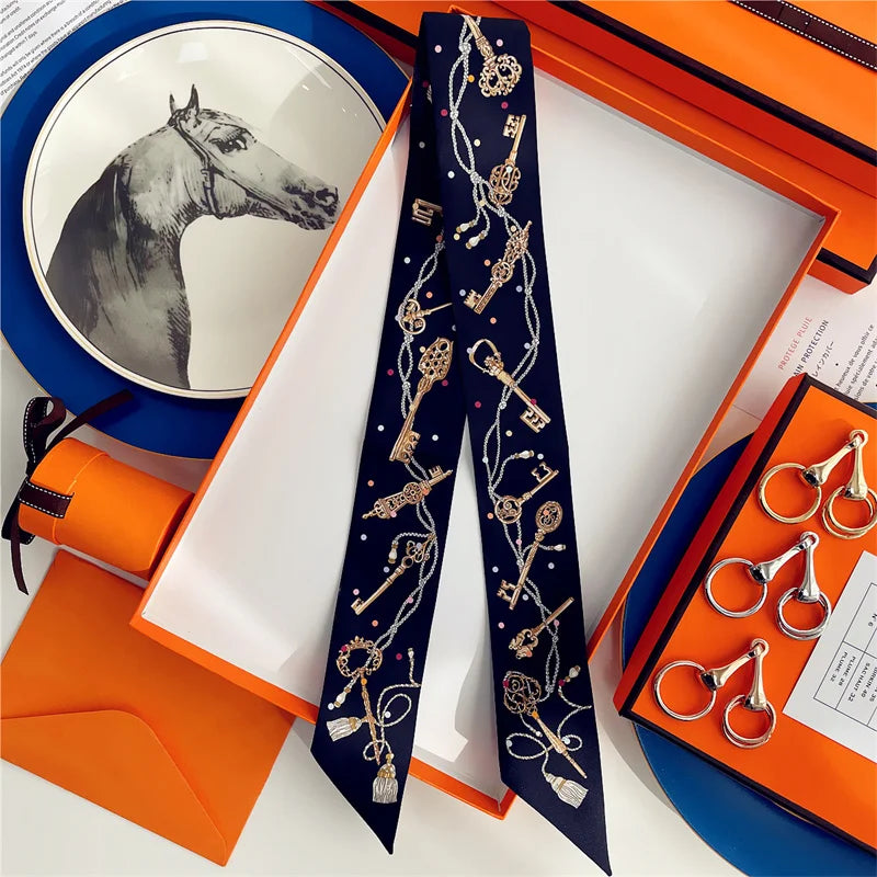 Damen Seidenschal klein quadratisch Haarband Halstuch Kopftuch Bandana E