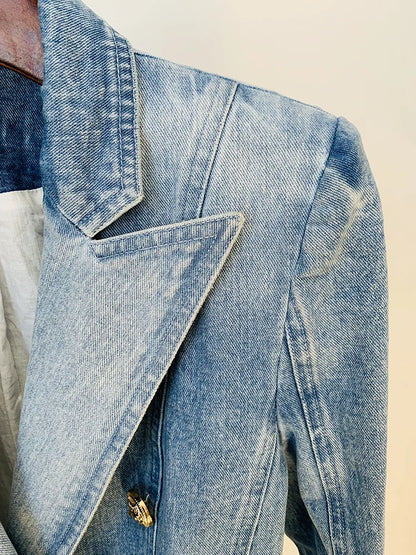 Damen-Blazer Denim doppelreihig Löwenknopf Slim High Street