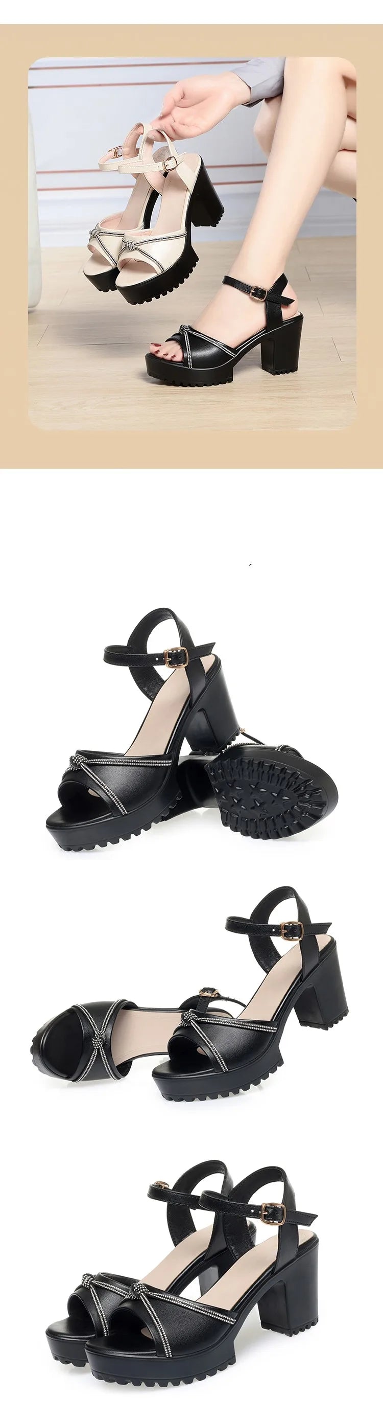AIYUQI Frauen Sandalen High Heels 2025, Neue Echtes Leder Mode Frauen Sandalen Große Größe Strass Sommer Sandalen Frauen