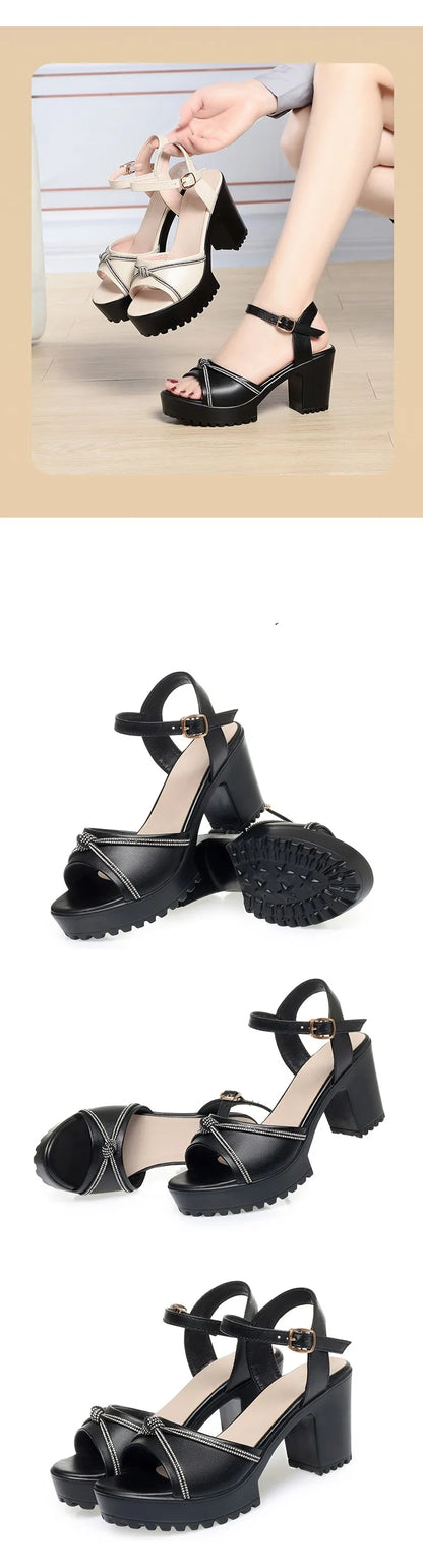 AIYUQI Frauen Sandalen High Heels 2025, Neue Echtes Leder Mode Frauen Sandalen Große Größe Strass Sommer Sandalen Frauen