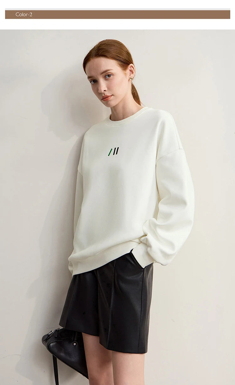 Damen-Rundhals-Sweatshirt Stickerei Kunstfell warm locker Winter