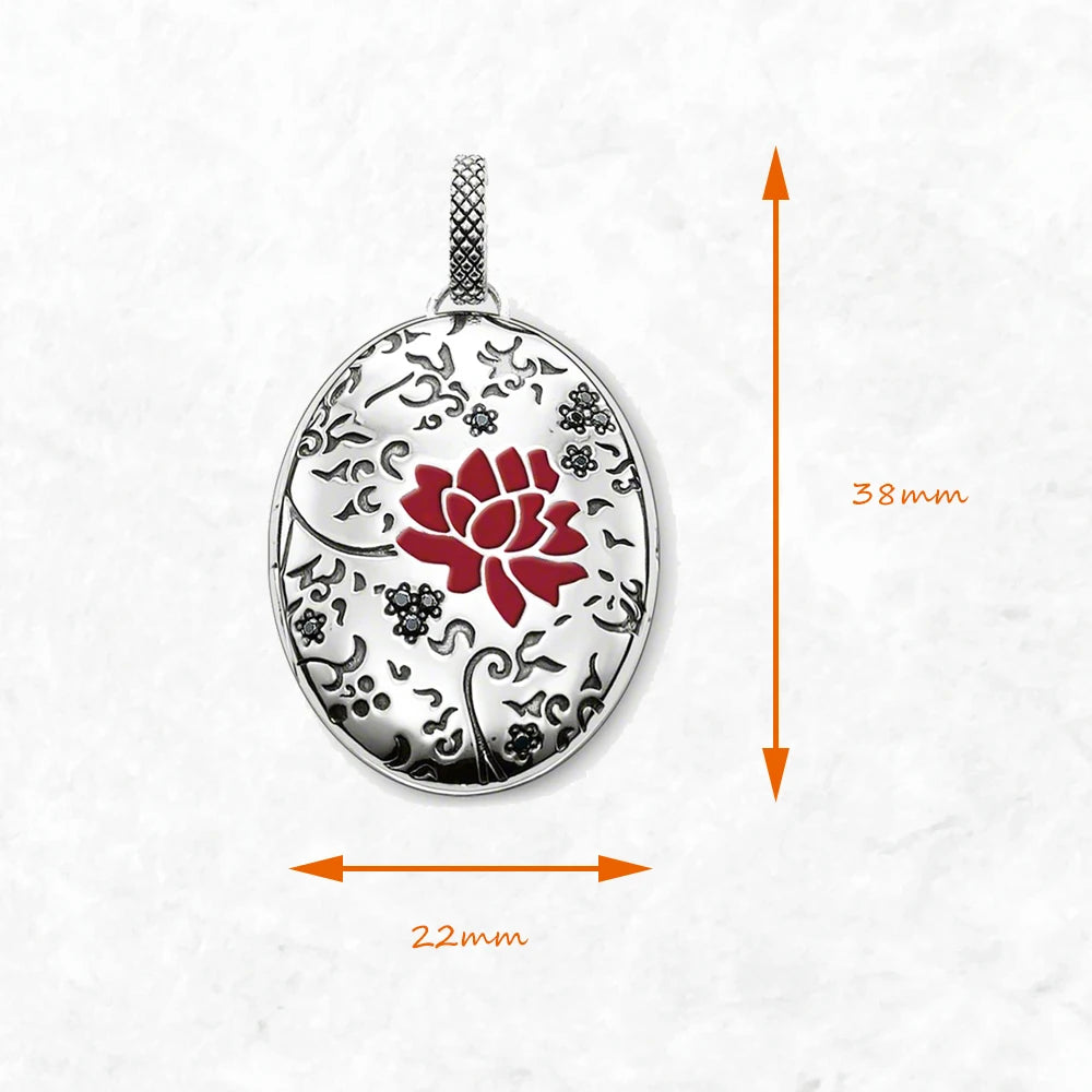 Runder Silber-Medaillon-Anhänger mit roter Blütenrose, Maßangaben: 22 mm, 38 mm