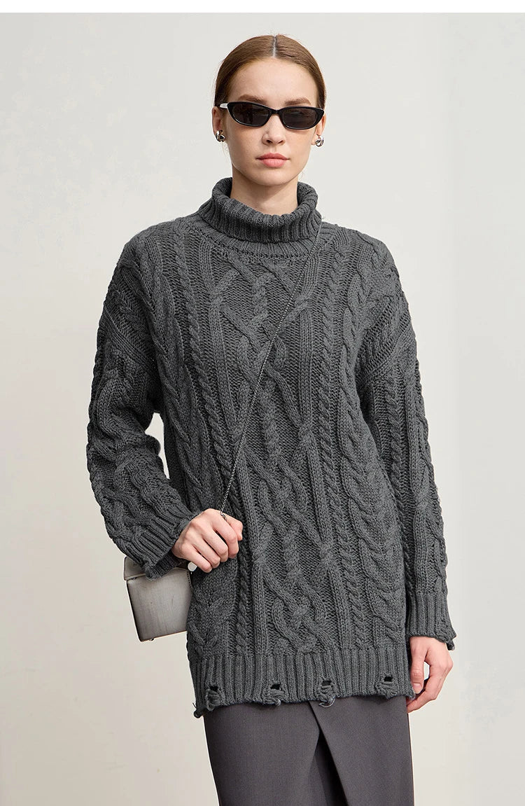 Damen-Rollkragenpullover Acryl locker warm Retro Winter