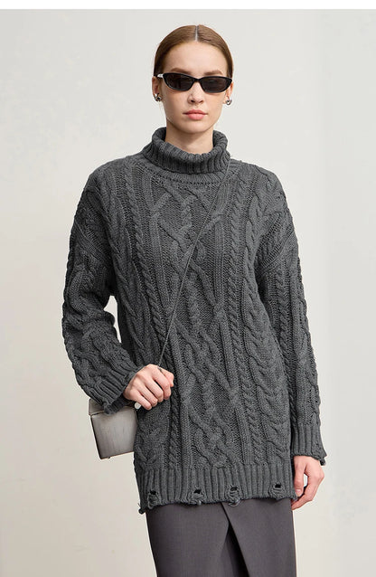 Damen-Rollkragenpullover Acryl locker warm Retro Winter