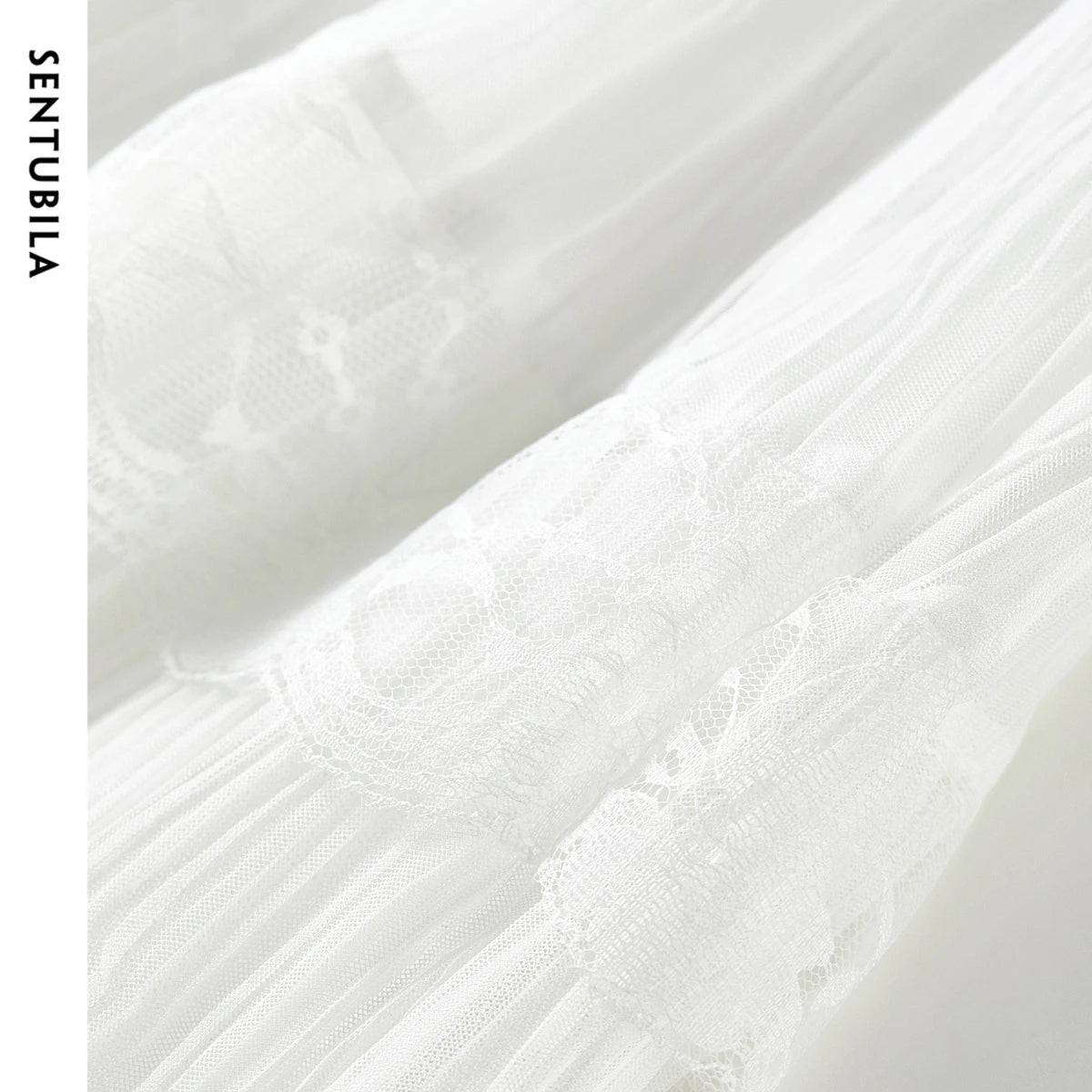 Damen A-Linie Spitzenrock im süßen Stil mit elastischer Taille und Patchwork-Mesh