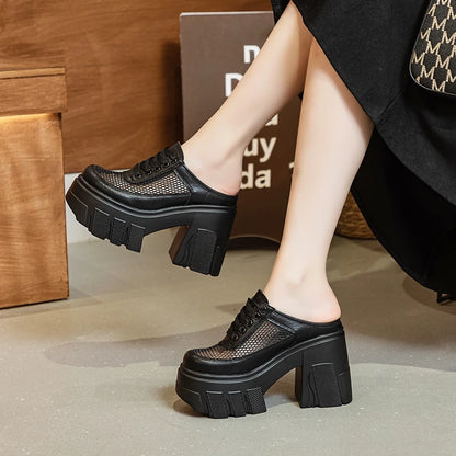 AIYUQI Hausschuhe Frauen High Heel 2025 Neue Sommer Closed Toe Frauen Hausschuhe 11 cm Höhe Mesh Plattform Hausschuhe Frauen