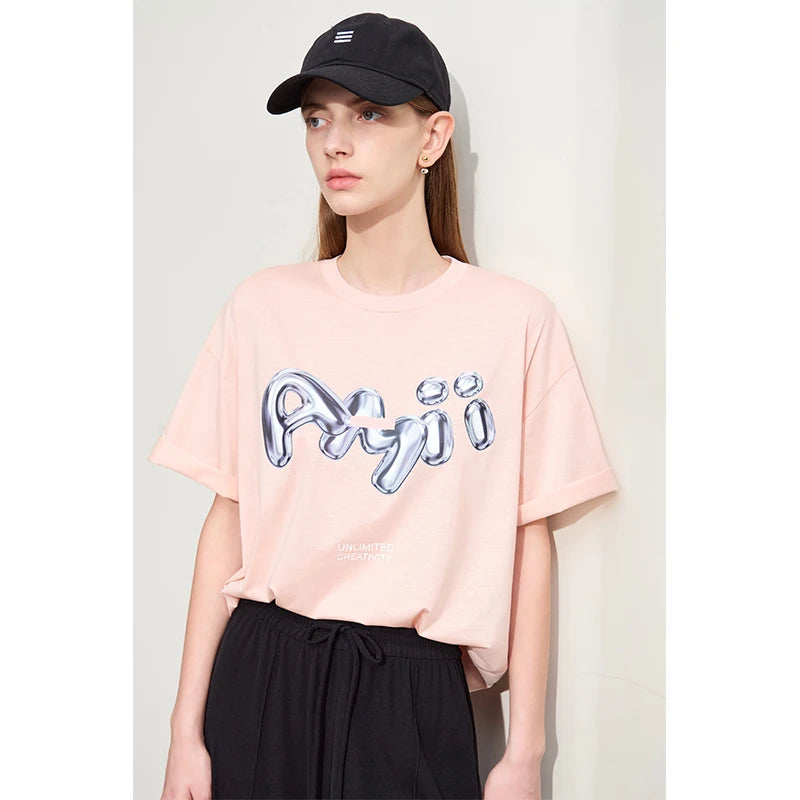 Damen T-Shirts im lässigen Stil mit O-Ausschnitt und modischem Druck