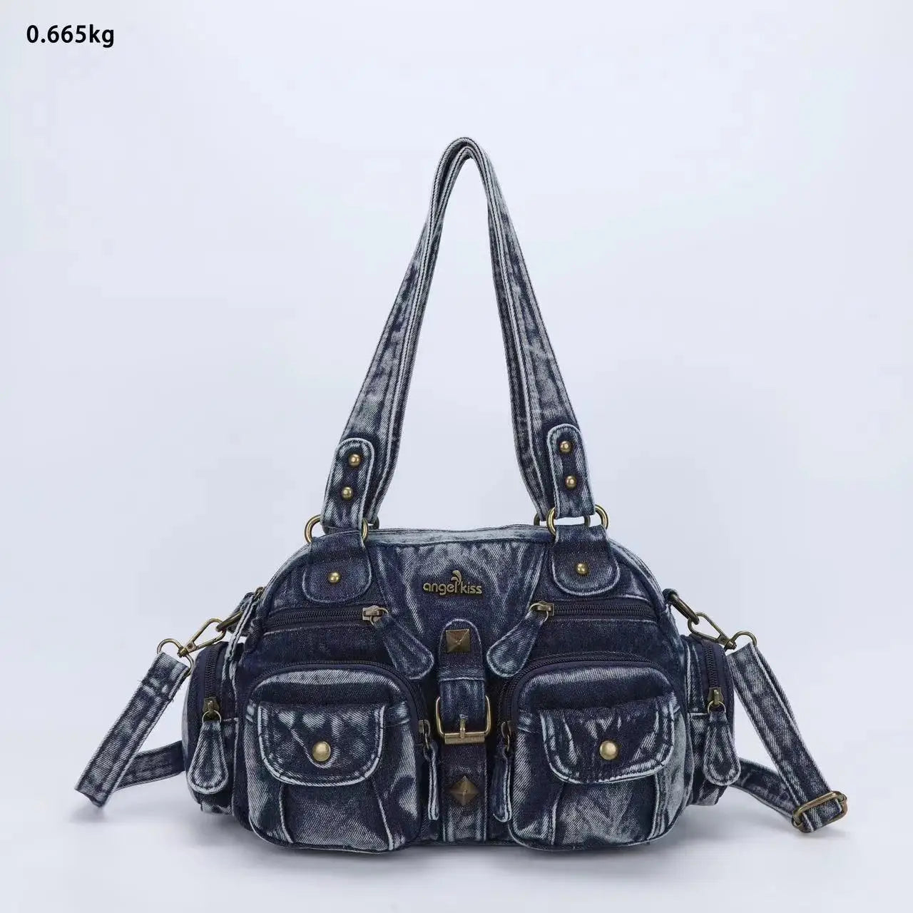 Damen-Handtasche Denim-Optik mit Top-Handle Reißverschluss und Innenfächer Alltagsbedarf