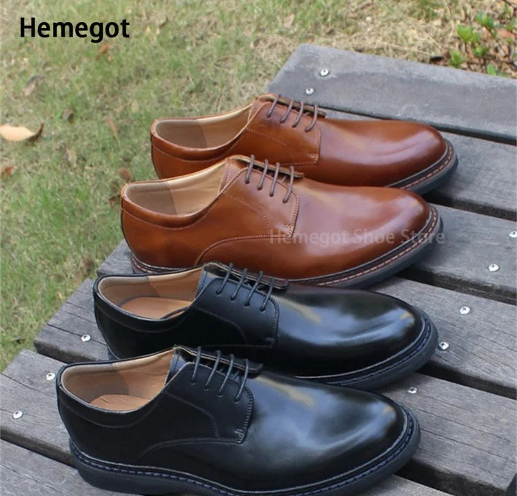 Retro Brown Business Shoes for Men Black Leather Round Toe Leather Shoes British Style Handmade Casual Shoes Men Plus-Size