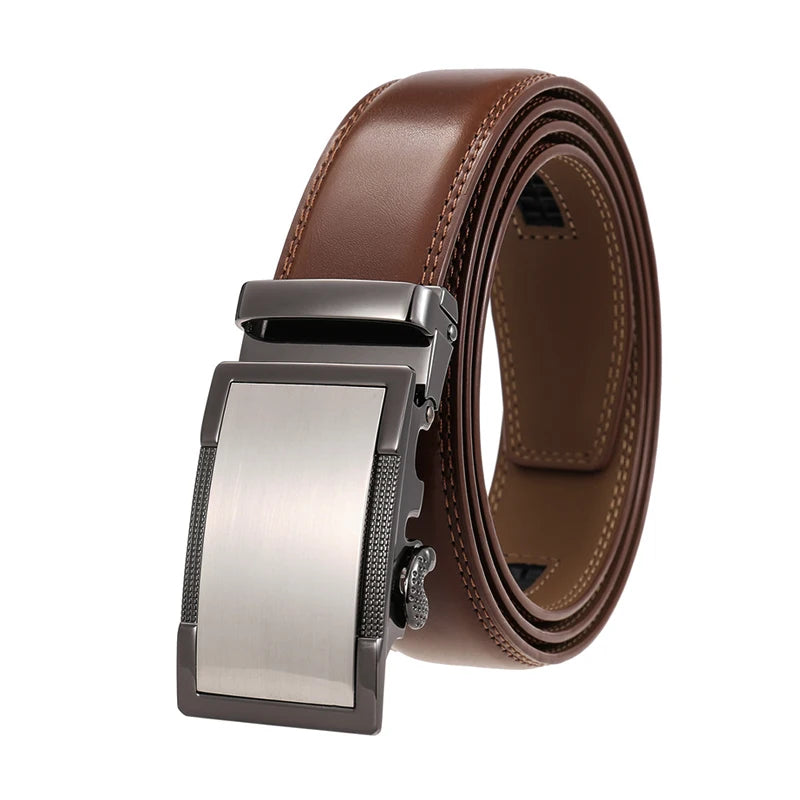 Herren-Gürtel aus Echtleder 35 mm Breite mit Silberner Automatik-Schnalle für Business und Alltag