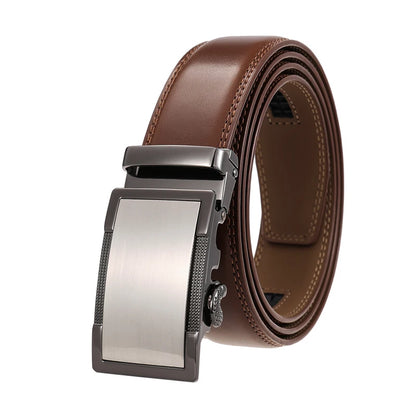 Herren-Gürtel aus Echtleder 35 mm Breite mit Silberner Automatik-Schnalle für Business und Alltag