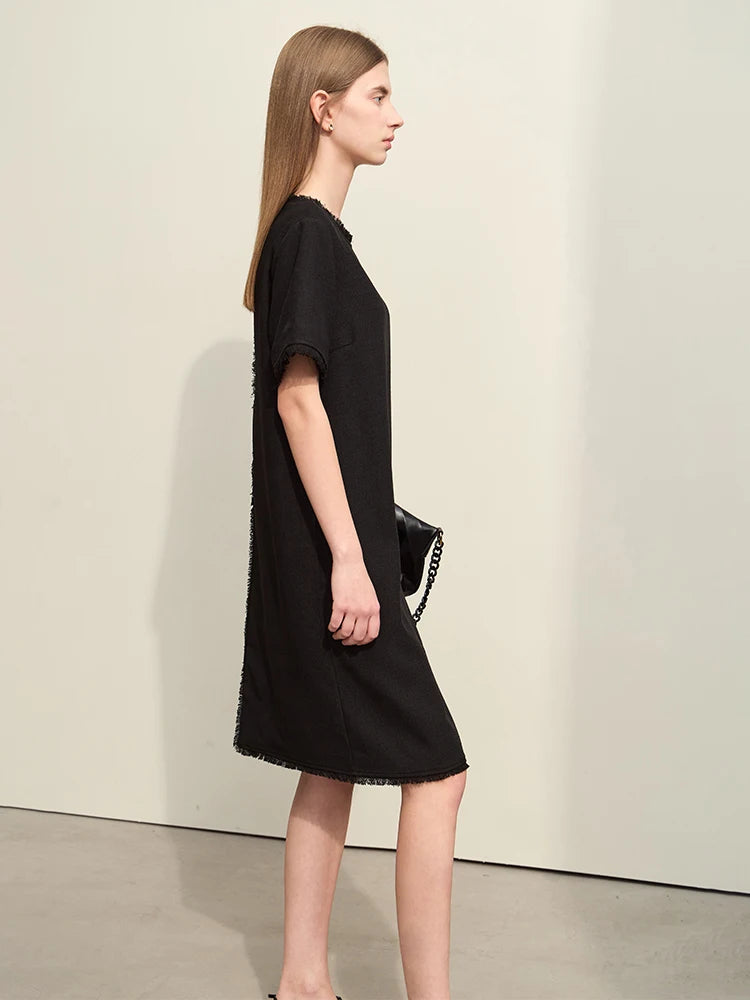 Luxuriöses Damen Midi Kleid Mit Quasten Und Gerader Schnitt