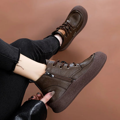 AIYUQI Damen-Stiefeletten, dunkelbraun, Schnürung, seitlicher Reißverschluss, Profilsohle