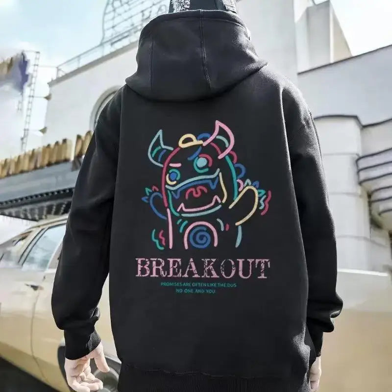 Herbst lustige Breakout Rinder Print Pullover Hoodies für Männer lässig lose Hip Hop Hoody Sweatshirt Mode y2k Streetwear Hoodie
