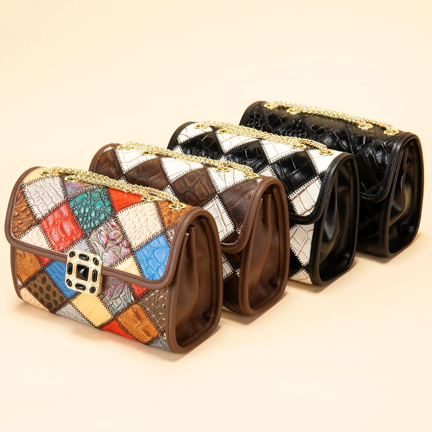 Damen-Schultertasche Aus Echtem Leder Kleine Handtasche Mit Gestepptem Kettenriemen Für Alltag Und Freizeit