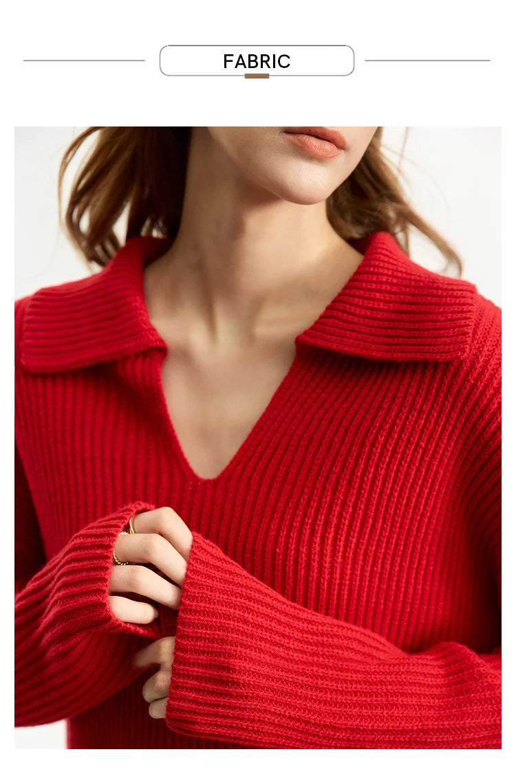 Damen V-Ausschnitt Pullover Acryl French Lazy Style lang Winter
