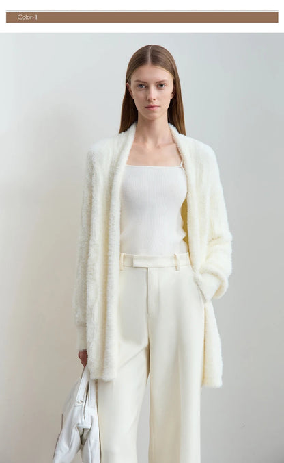 Damen-Strickjacke lang Nerz-Imitat Pile-Kragen locker warm Winter
